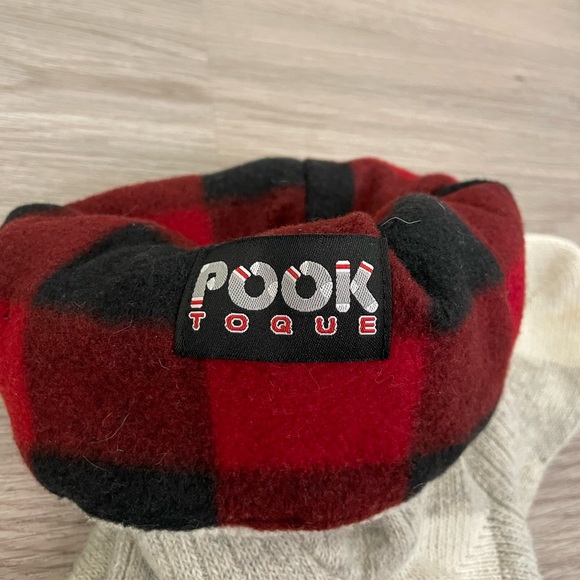 POOK TOQUE Grey and Plaid with cute sock rabbit ears. Adult O/S - Picture 5 of 6